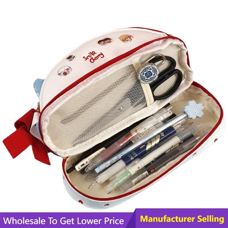 

Girl Pen Bag Kawaii Pen Box Cherry PU Cute Pencil Case School Stationery Storage Bag Leather Cosmetic Bag Big Pen Case Gifts