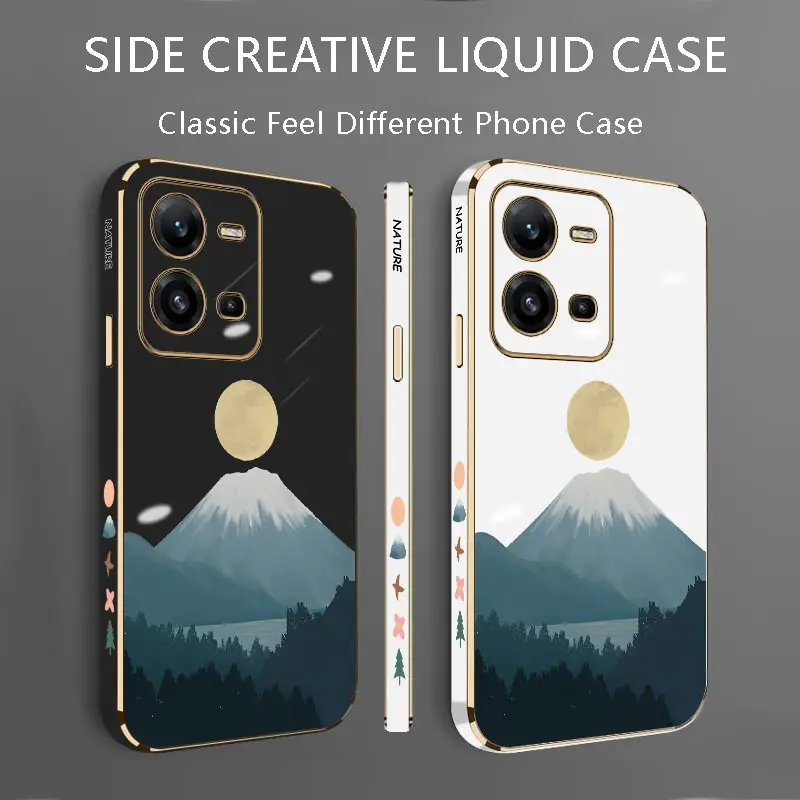 V 25 Lunar Volcano Luxury Plating Phone Case For VIVO V21E V21 V23E V25E V25 V25Pro V29E Y21 Y22 Y16 Y17 Y15 Y30 Y35 Y85 Cover