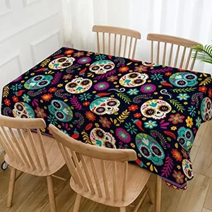 Meksika ölüler günü için masa örtüsü dikdörtgen masa, dia de los muertos, şeker kafatası, kumaş masa su geçirmez, mutfak masa dekorasyonu, cadılar bayramı partisi havluda en çok satılan 8 meksikalı-2 numara