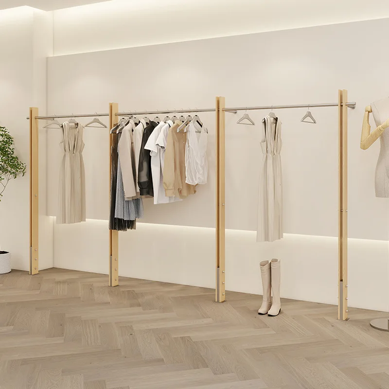 Clothing store display rack Stainless steel wall display hanger Log color Internet celebrity clothing display rack Simple style
