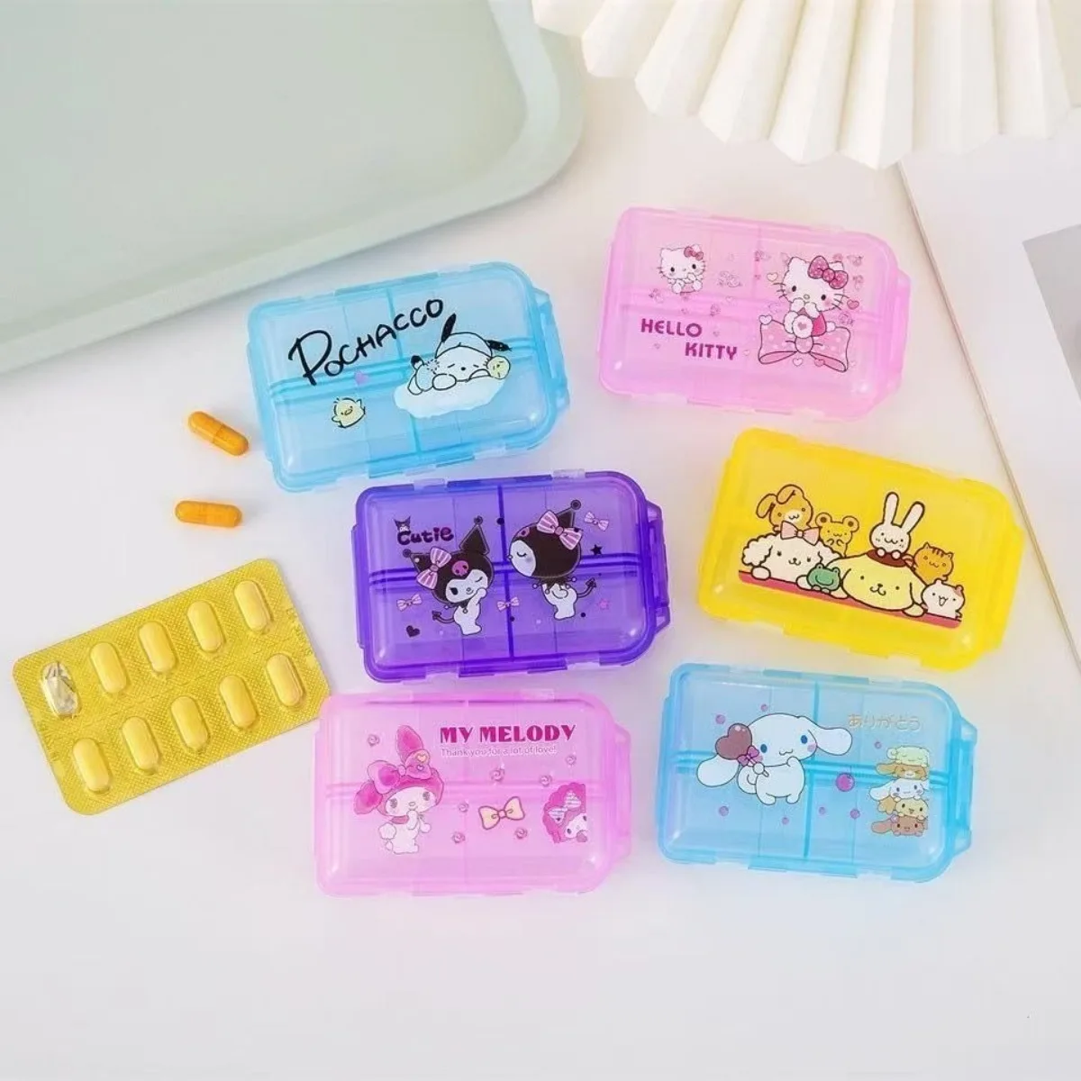 Kawaii Sanrio My Melody Pill Box Daily Portable Small Container Kuromi Cute Travel Anti Moisture HelloKitty Anime