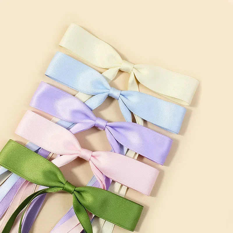 New Colored Satin Ribbon Bowknot Hair Clips Essential for Girl Braided Hair Bows Fashion Long Tassel Women Barrettes accessories