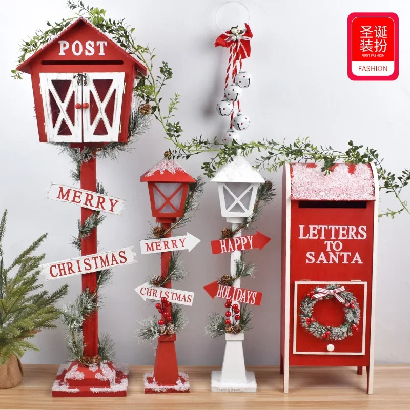 DurableChristmas Wooden Mailbox Mailbox Street Lamp Decoration Hotel Bar Shop Front Desk Decoration Christmas Tree