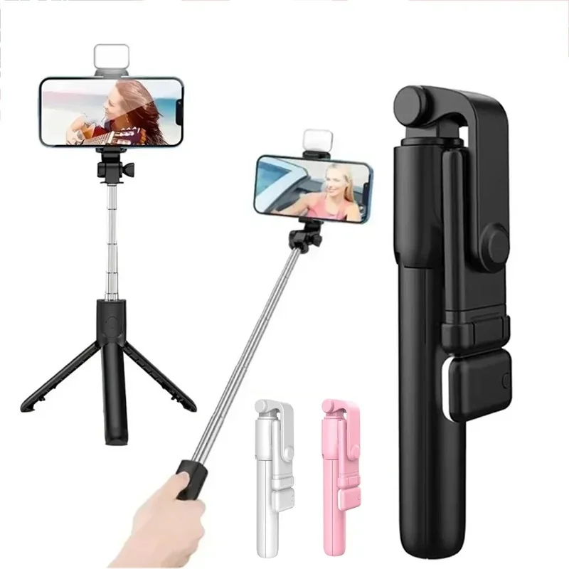 Bastão de selfie sem fio retrátil, mini tripé multifuncional com luz de preenchimento LED, controle remoto Bluetooth para filmar vlogs