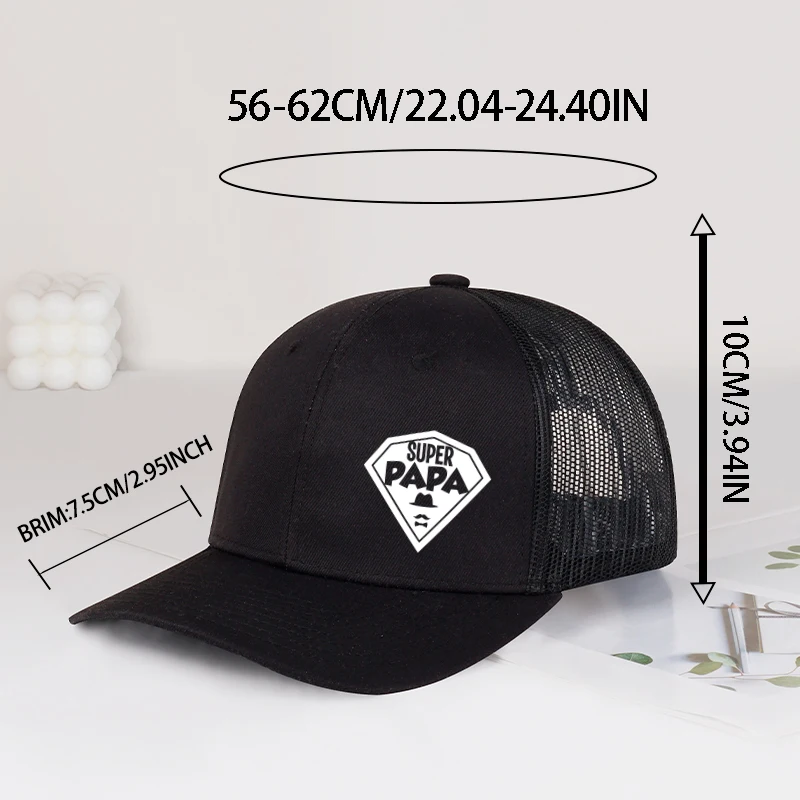 Breathable SUPER PAPA Printed Mesh Trucker Hat Adjustable Sunshade Casual Daily Wear Perfect Father's Day Gift Hat For Men Papa