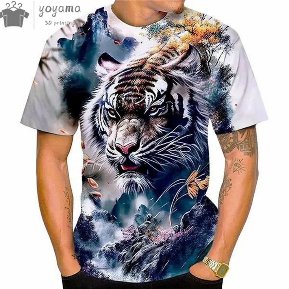 3d Print Tiger Pattern Odzież męska Tiger Print Trendy w modzie ulicznej T-Shirty dla mężczyzn Oversized T-Shirt Koszulki z krótkim rękawem