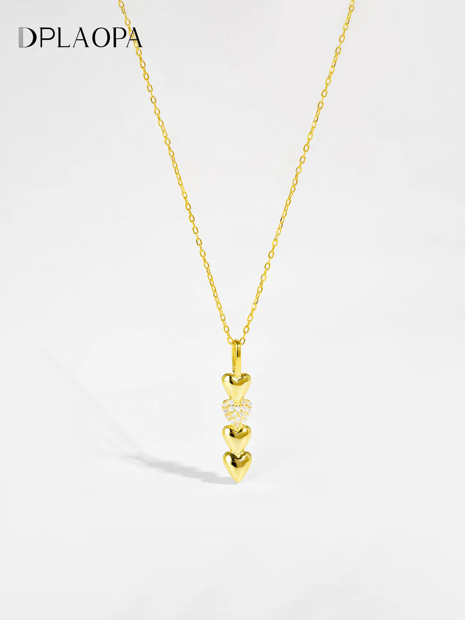 

DPLAOPA Women 925 Sterling Silver Long Four Heart Shaped CZ Zircon Pendant Necklace New Luxury Fine Wedding Anniversary Jewelry
