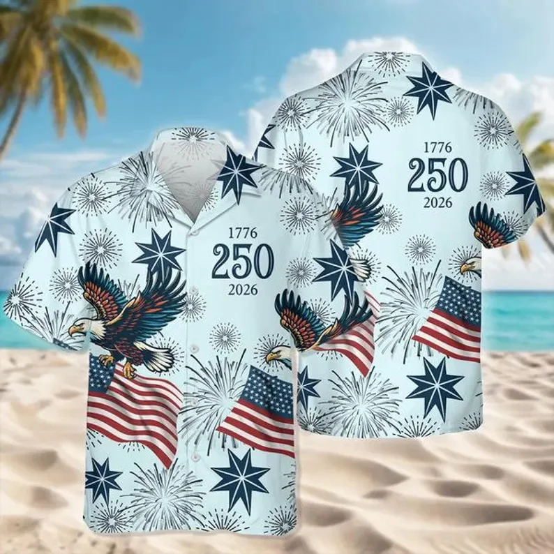 

USA 250th Anniversary Hawaii Shirt 1776-2026 Patriotic Eagle Button Down American Flag Tropical Shirt Independence Day Gift