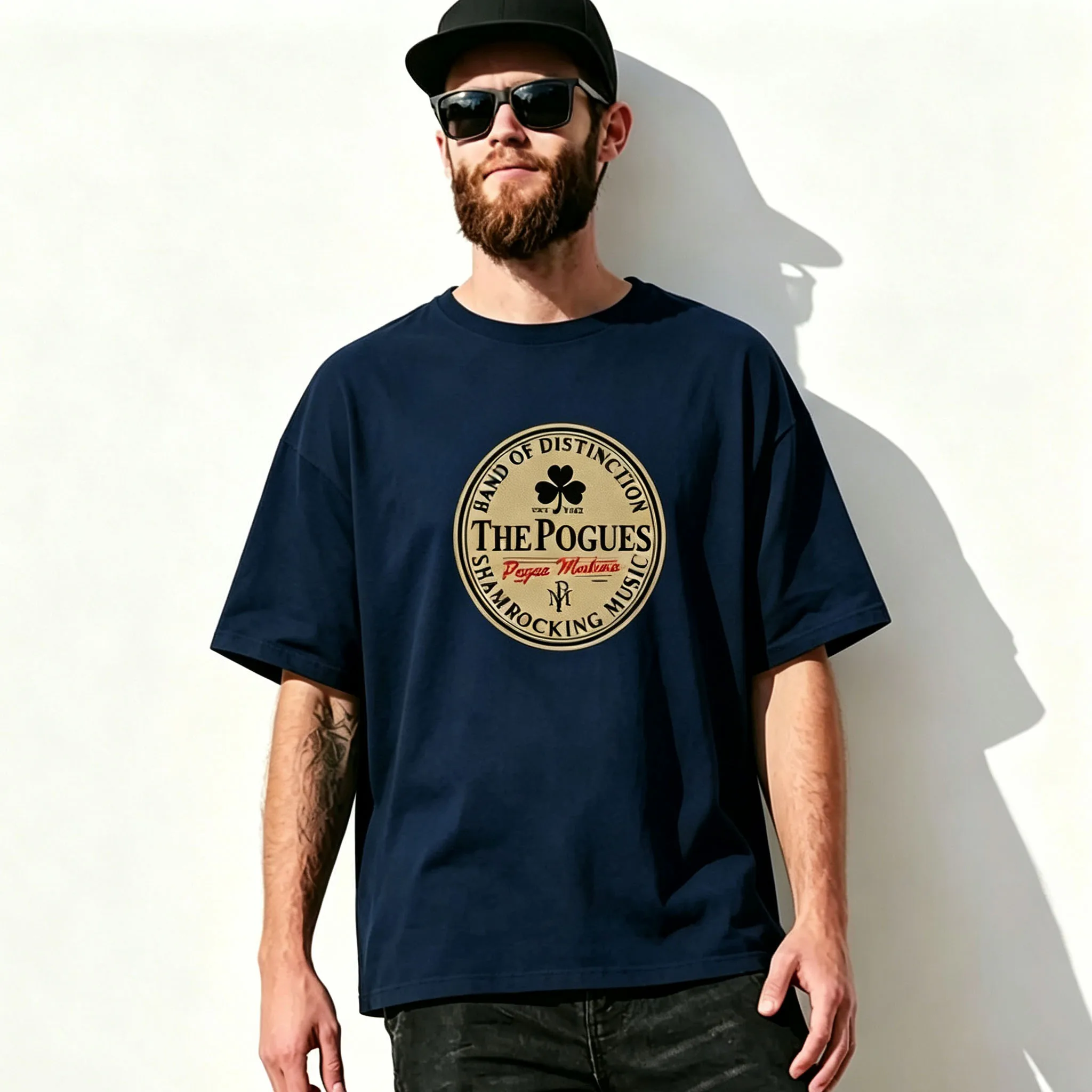 Men Oversized T Shirt Vintage Round Emblem Shamrock Letter Retro Irish Folk Rock Style Short Sleeve Cotton Streetwear Unisex Tee
