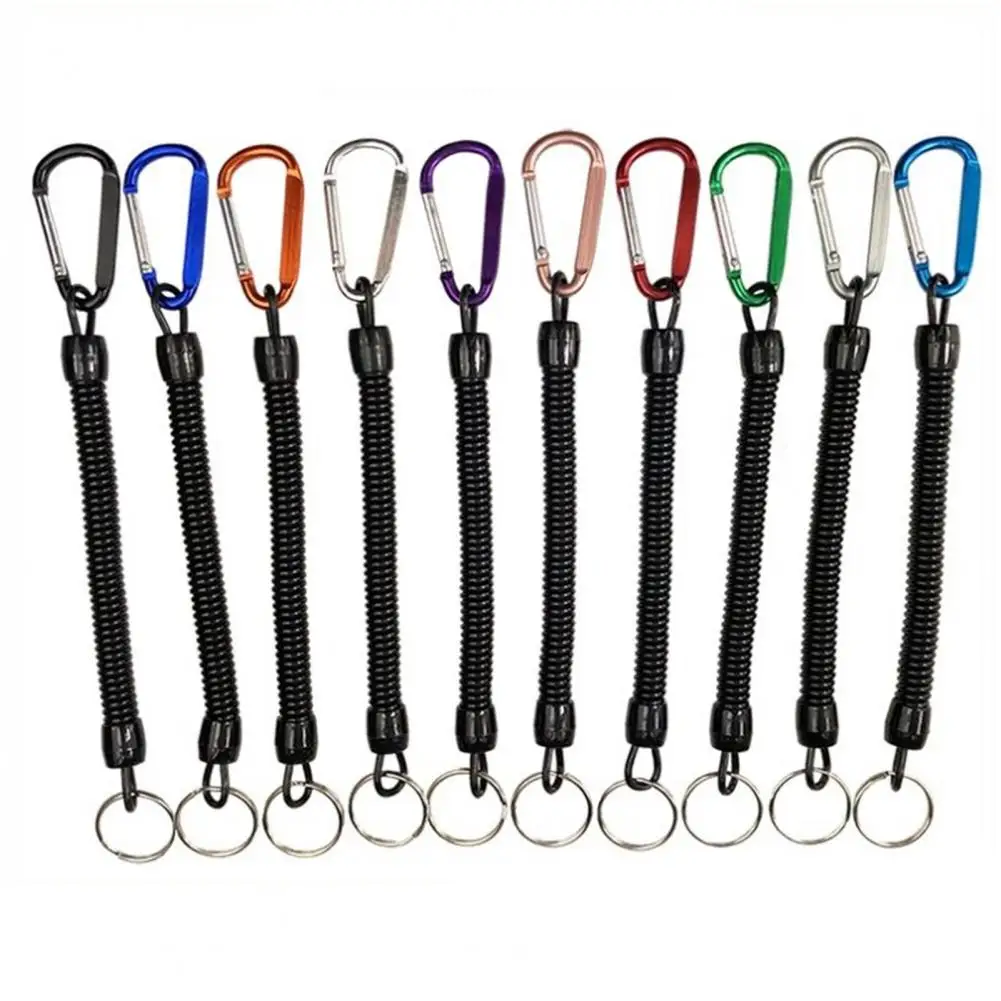 Anti-Lost Lanyard Keyring Carabiner Elastic Retention Rope Safety Spring Lanyard Rope Fishing Tools Spring Coil Lanyard Keyring