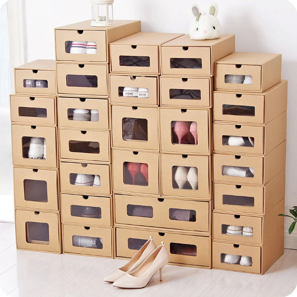 

2 Pcs Shoe Display Cabinet Shoes Container Shoebox Paper Holder Closet Case Storage