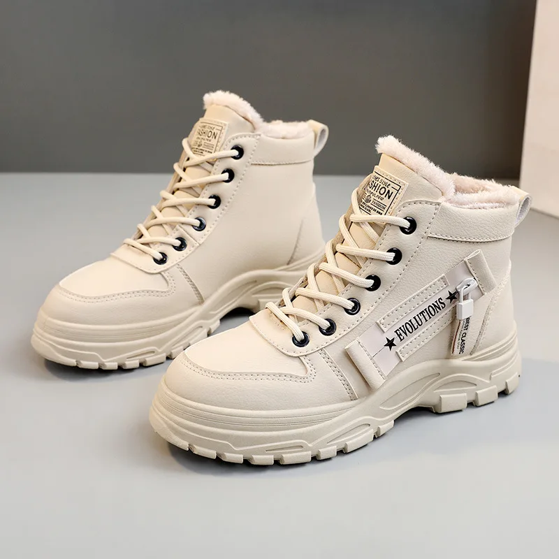

Women's Snow Boots Lace up Platform Ankle Boots Casual High-top Warm Sneakers Plush Lined Sports Shoes