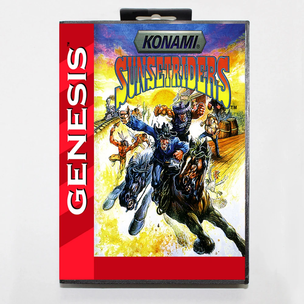 Sunset Riders MD Game Card with Custom US Box for 16 Bit Sega Megadrive Genesis Console