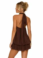 Womens Summer Dresses Halter Tie Mini Dress With Built-in Shorts, Chiffon Elegant A-Line Backless Sundress - Image 4
