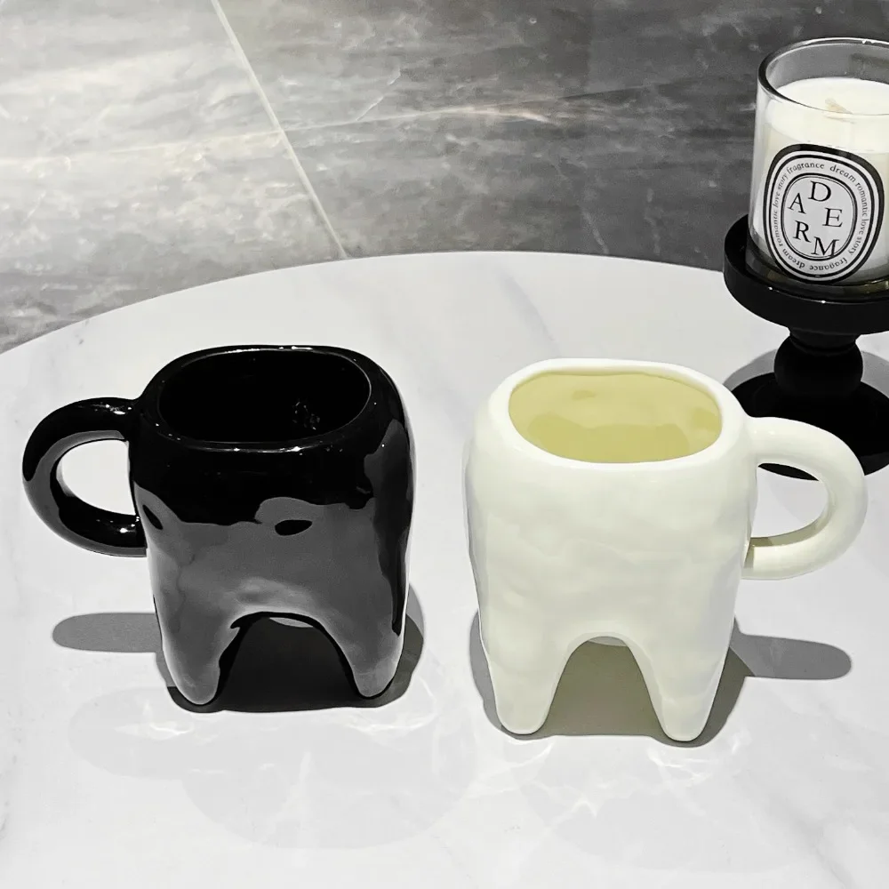 Creative Tooth-shaped Ceramic Mug Home Funny Couples Brush Teeth Their Cup Modern Bathroom Decoration Accessories Mug 320ML