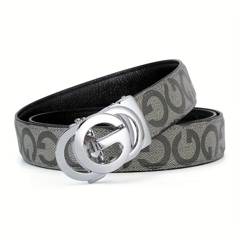 Men's For Women Fashion Embossed Belt With Letter G Automatic Alloy Buckle- Fashionable Accessory For Casual Jeans, Adjustable