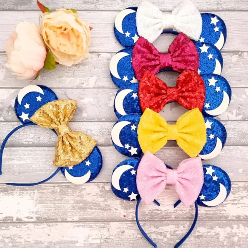 

Newest Mickey Mouse Ears Headband Kid Adult Festival Party Sequins Bow Hairband Women Baby Girl Party Hair Accessories Gift
