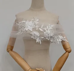 Lace Applique Wedding Shrug Sleeveless Pleats Tulle Bride Cape Bridal Bolero Formal Party Shrug Women Jacket