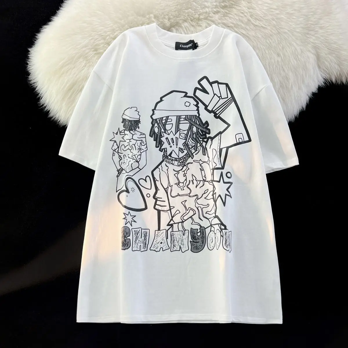 New Hip Hop Graffiti Comics Boy Anime T Shirts Men Cool Streetwear Graphic Tee Loose Oversized Cotton Tops Summer Kawaii Clothes