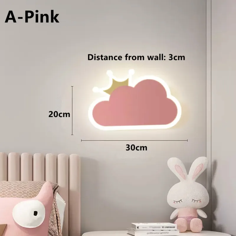 Children\'s Room Wall Lamp AC90-260V Boys and Girls\' Room Cloud Wall Lamp Nordic Creative Lovely Crown Room Bedroom Bedside Lamp