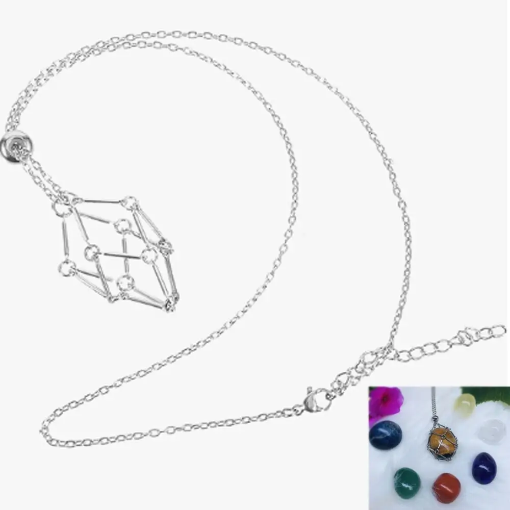 Copper Crystal Holder Cage Necklace Silver Color Gold Color Crystal Net Metal Necklace Empty Stone Holder Necklace