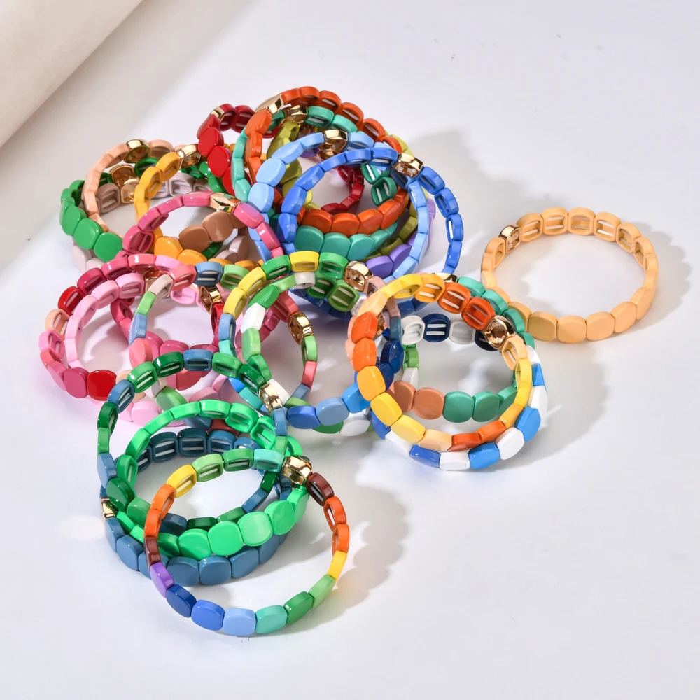 New Handmade Honeycomb Color Beads Bracelets For Women Colorful Beaded Elastic Bangle Gradient Color Boho Accessory