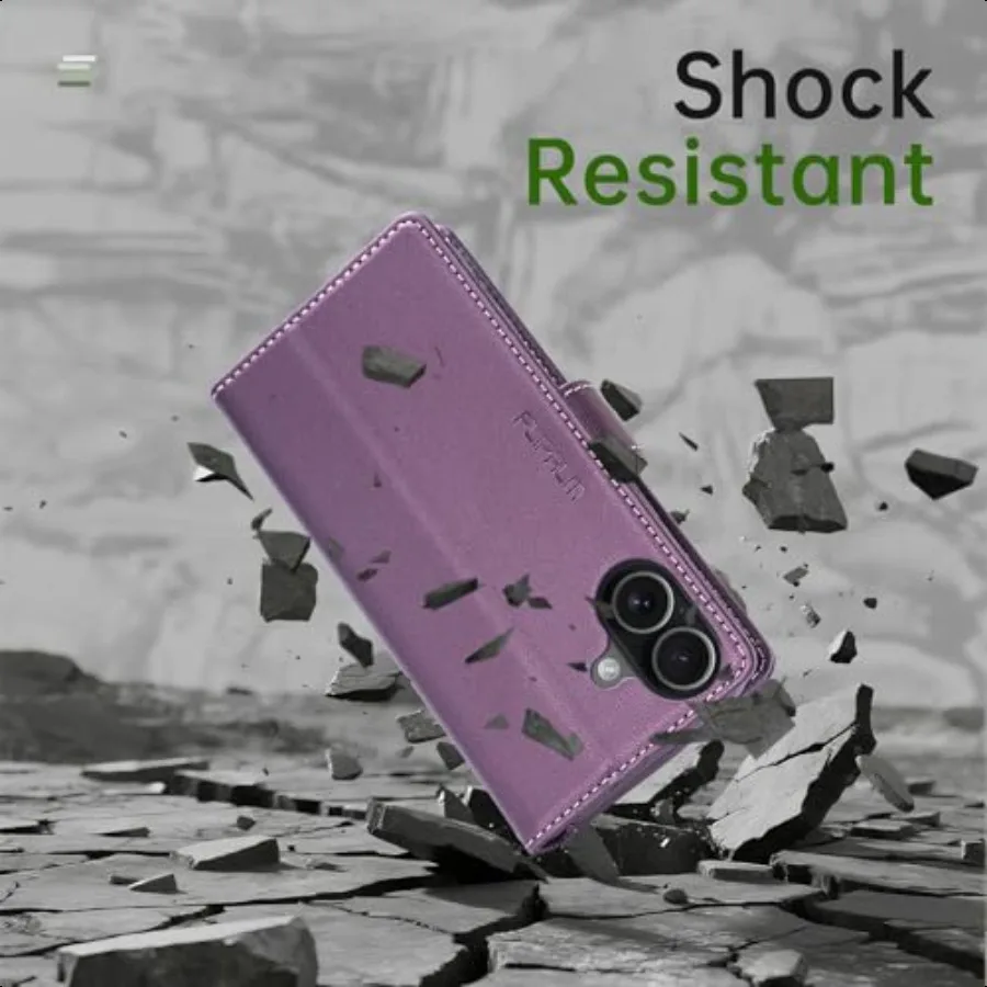 حافظة محفظة لهاتف آيفون 17 مع حامل بطاقة الائتمان من جلد البولي يوريثان ومسند قابل للطي وغطاء حماية مضاد للصدمات لهاتف أبل 17 #6