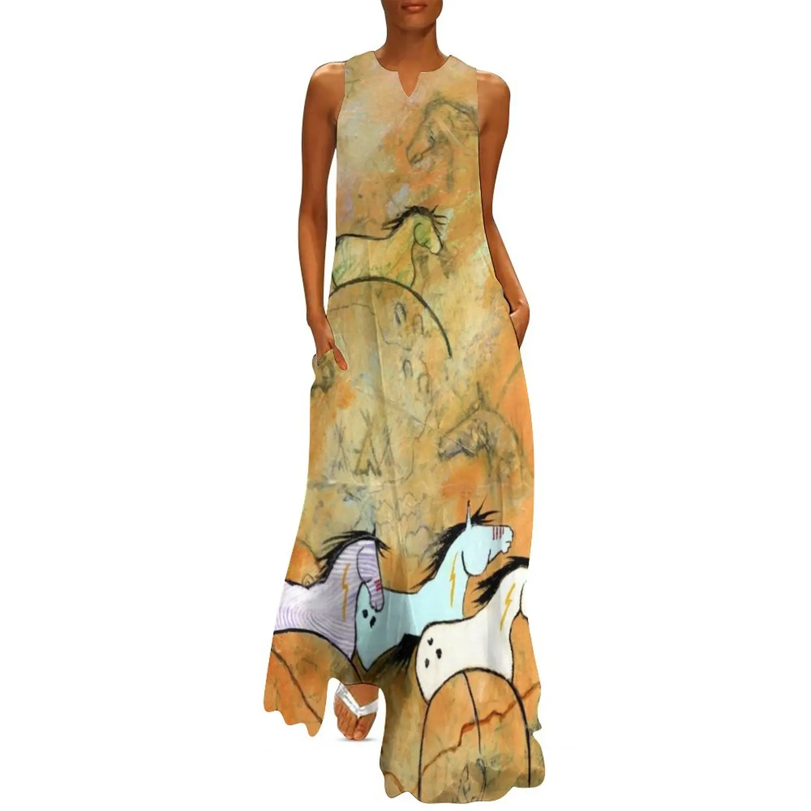 

Horses of the Plains, Southwest art Long Dress Women"s clothing summer dress womens 2024