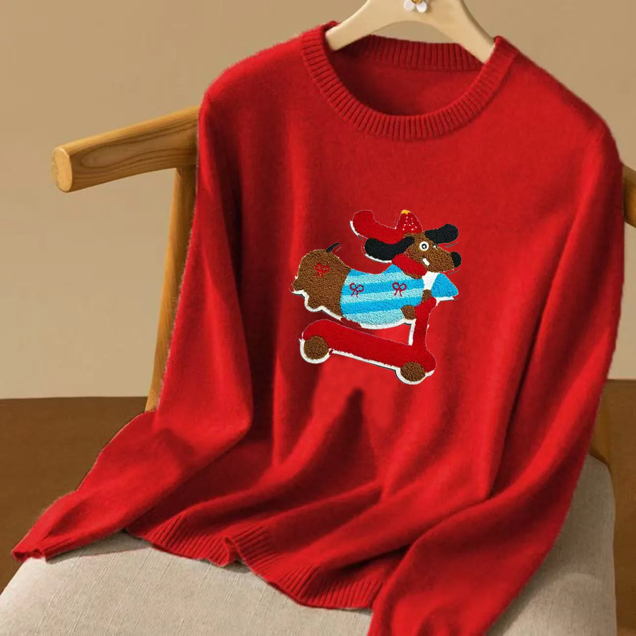 Frauen Schöne Hund Stickerei weiß Grau gelb gestrickte pullover frühling und herbst Koreanische weiche klebrige pullover pullover weibliche