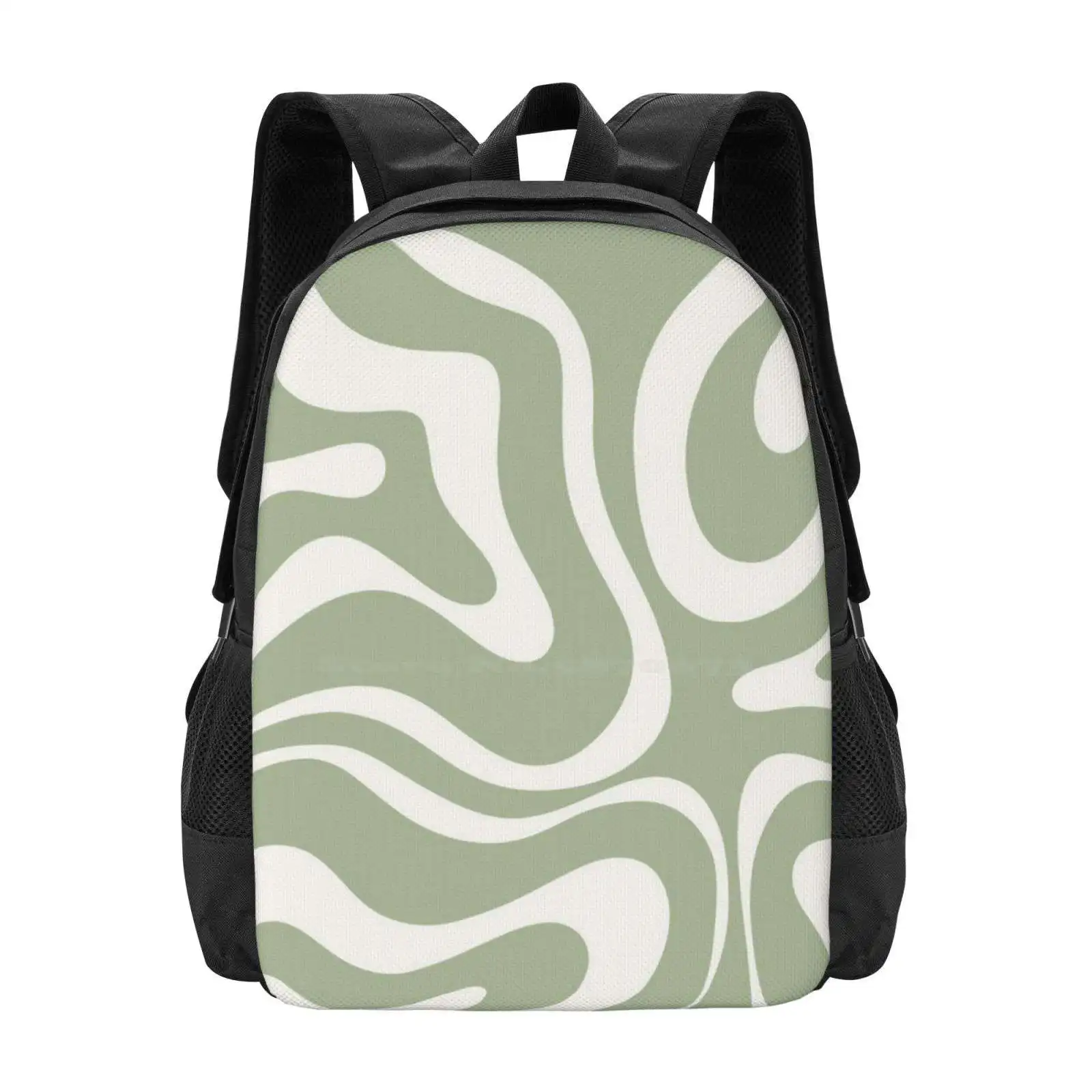 Liquid Swirl Abstract Pattern In Sage Green And Nearly White Hot Sale Schoolbag Backpack Fashion Bags Sage Green Retro Abstract