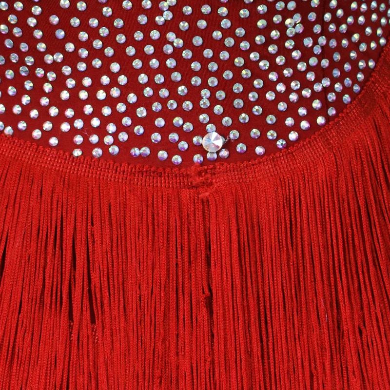 New Red Latin Dance Competition Sexy Fringe Short Skirts Ballroom Clothes for Women Girls Custom Large Size Practice Wear Dress