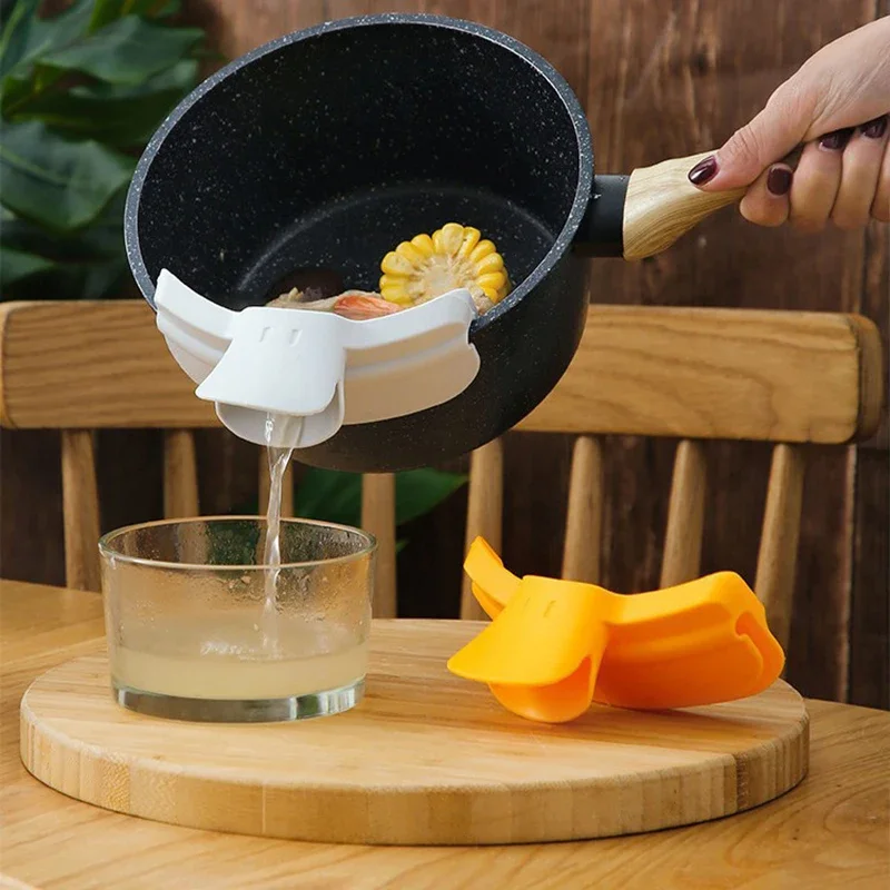 Silicone Pot Side Drainage Guide Nozzle Anti-Spill Cute Duckbill Shape Kitchen Soup Pouring Funnel Clip Spaghetti Funnel Filter