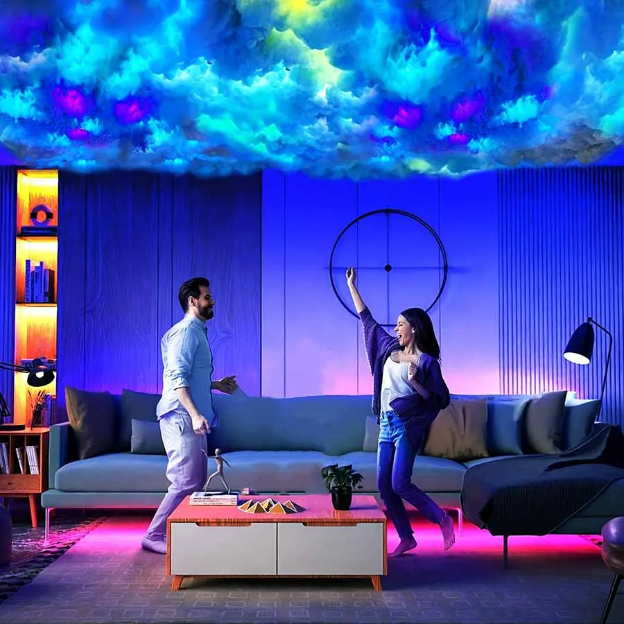 64FT LED 3D Cloud Light Strip Bluetooth App Voice Control USB Dimmable 256 Colors Bedroom Mood Light Game Room Night Light