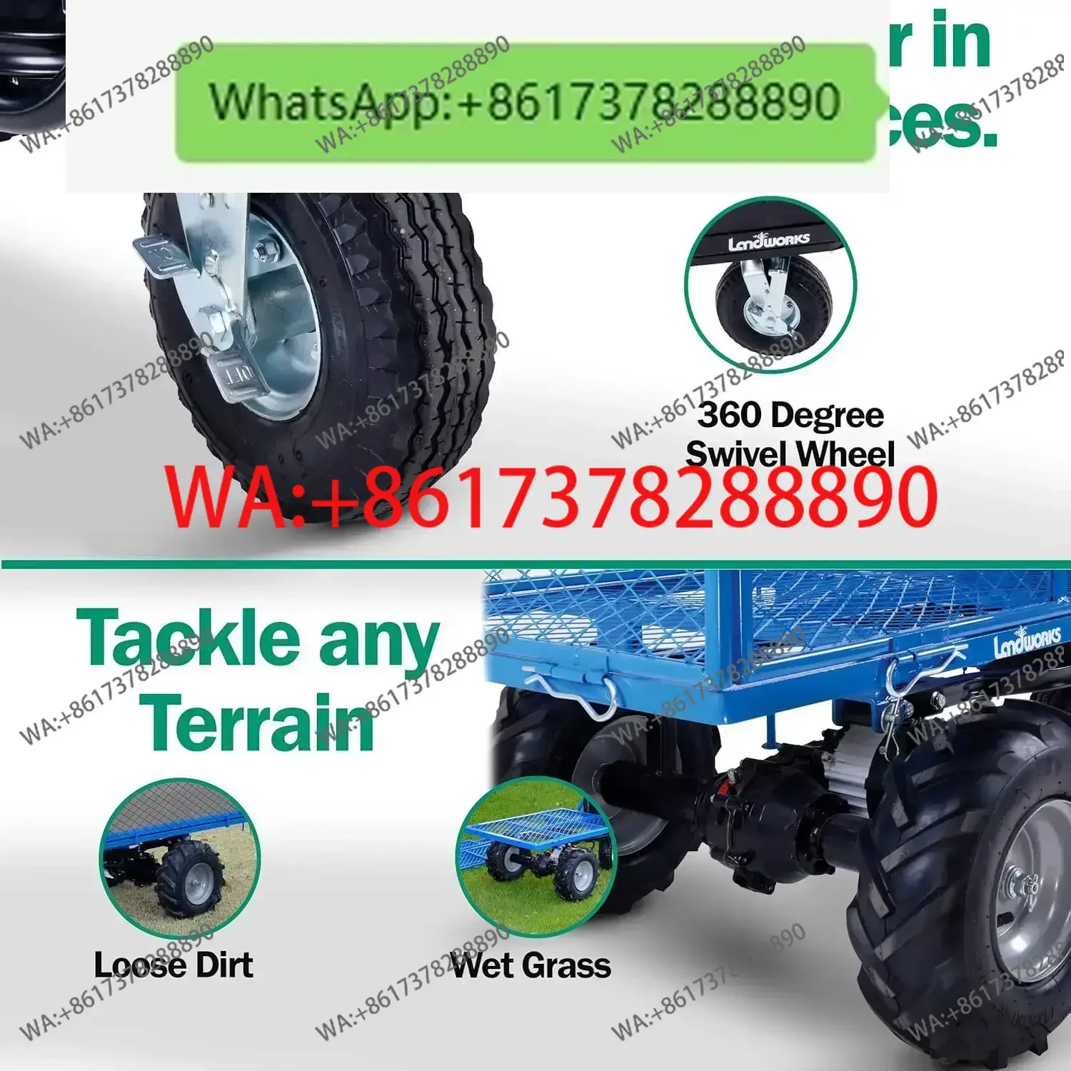 Landworks Hand Truck Power Wagon Super Duty Electric 500W Motor 500 Lbs Load Capacity 1000 Lbs Towing Capacity Hand Truck
