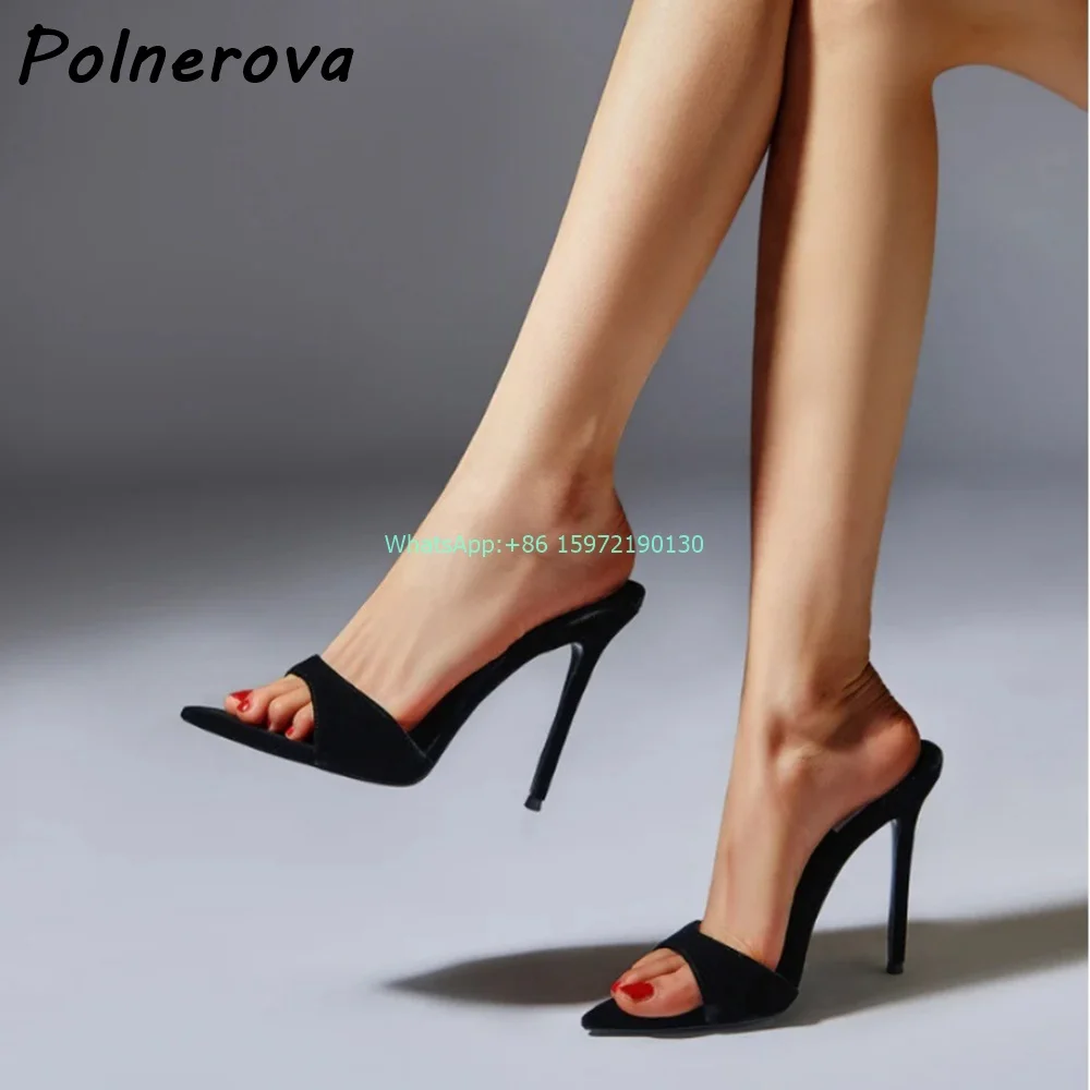 

Suede black Runway Sandals Pointy Toe Thin Heels Slip On Slingback Slippers Sexy Ladies Elegant Party Concise Stiletto Shoes