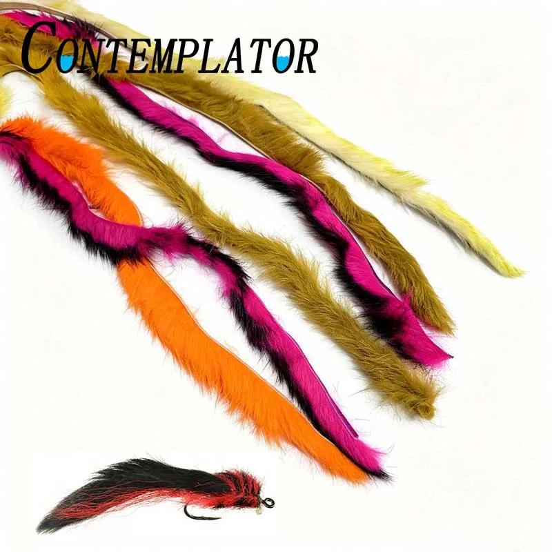 CONTEMPLATOR Bande de fourrure de lapin synthétique bicolore de 1 mètre pour la fabrication de mouches, bandes Zonker, matériel DIY pour streamer, leurre pour truite et brochet