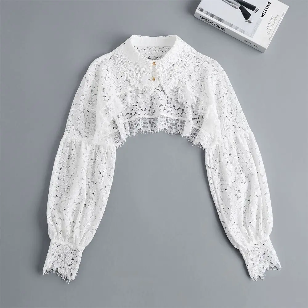 Beautiful Lace Sunscreen Shawl Chiffon Floral Sunscreen Cardigan Clothes Accessories Women False Collar