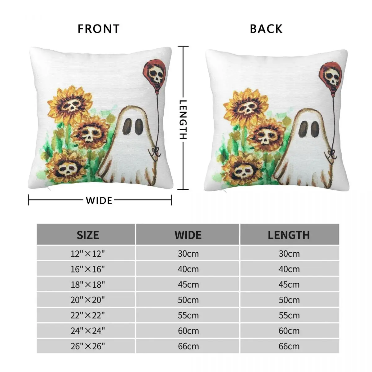 Ghost With Balloons Flowers Square Pillowcase Polyester Linen Velvet Creative Zip Decor Pillow Case Home Cushion Cover Wholesale