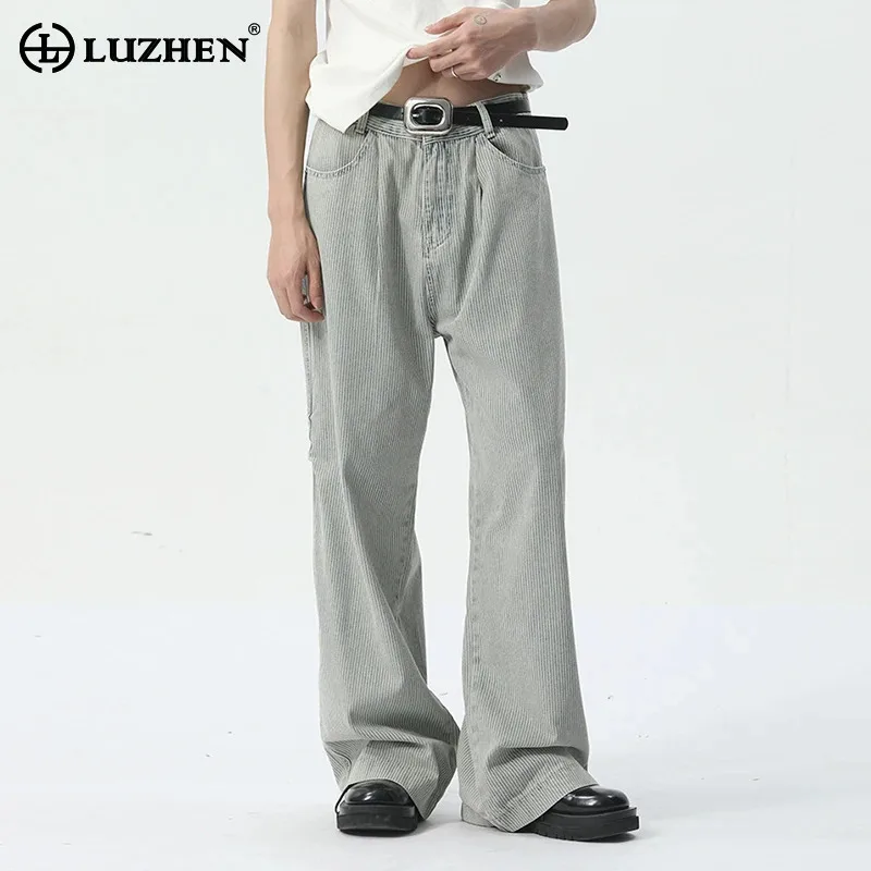 LUZHEN 2024 New Stylish Loose Straight Denim Pants Men Original Casual Jeans Male Simplicity Wide Leg Trousers Autumn LZ7817