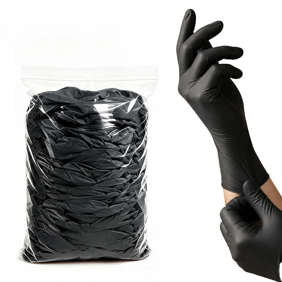 50PCS Black Nitrile Gloves Disposable Powder Free Tattoo Supplies for Beauty Salon Cleaning Studio Work Household Use