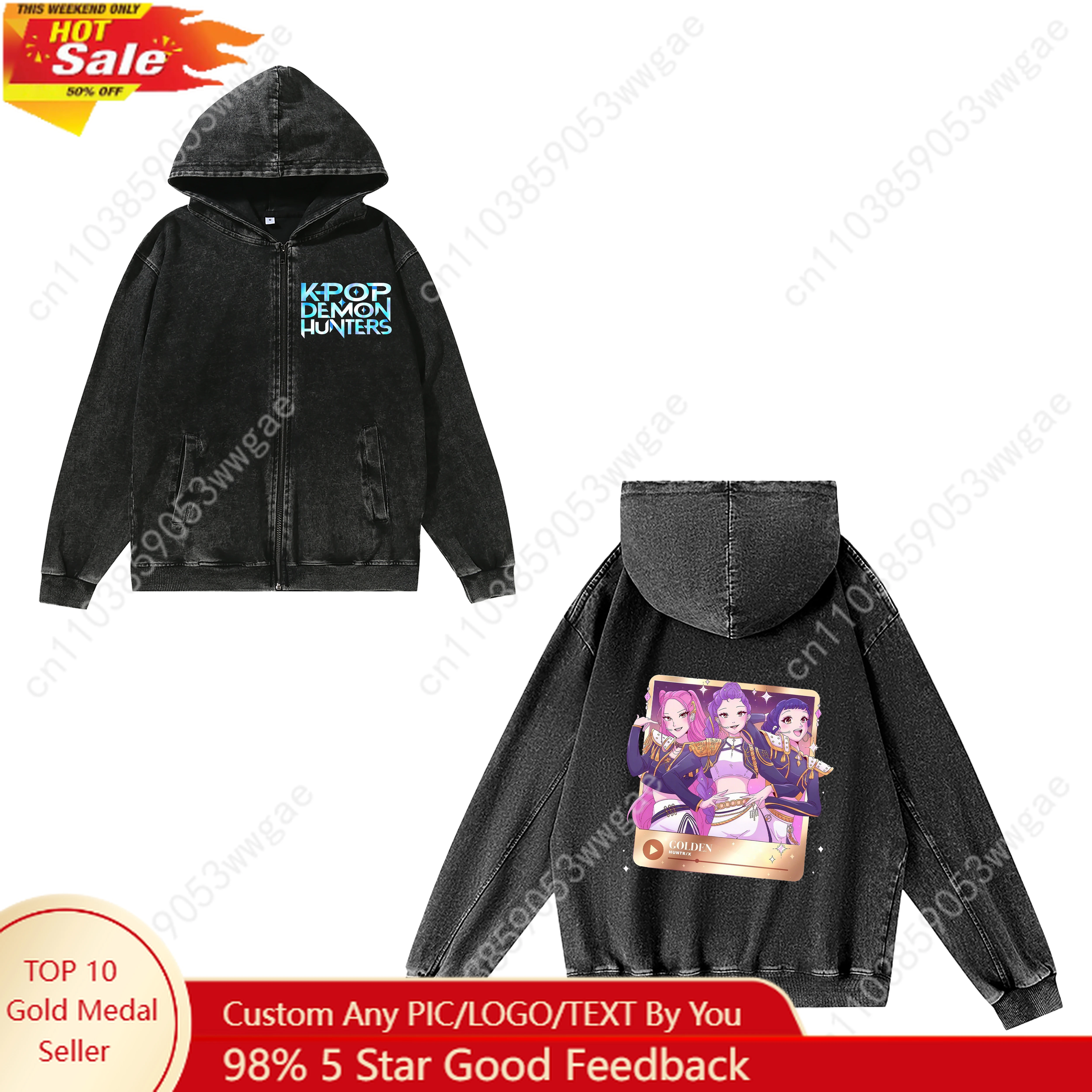 

KPop Demon Hunters Zipper Sweatshirts Mens Womans Retro Hoodies Vintage Pullover Sweat Shirt With Pocket Customized Jacket Tops