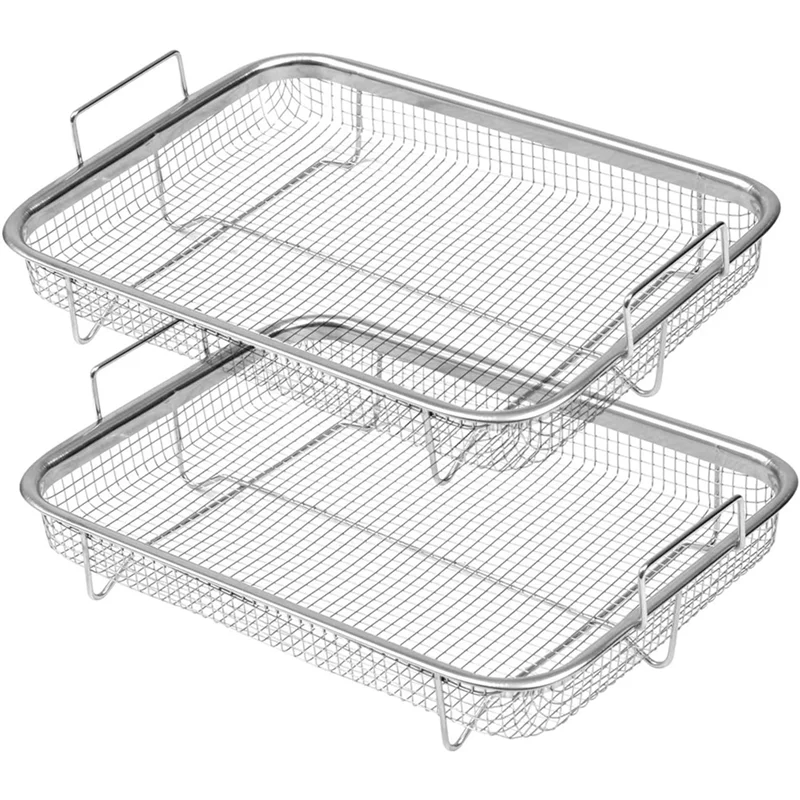 【Must-Haves】4X cesta de fritadeira de ar para forno, cesta de grelha de aço inoxidável, cesta de malha antiaderente, cesta de rack de fio de bandeja de fritadeira de ar