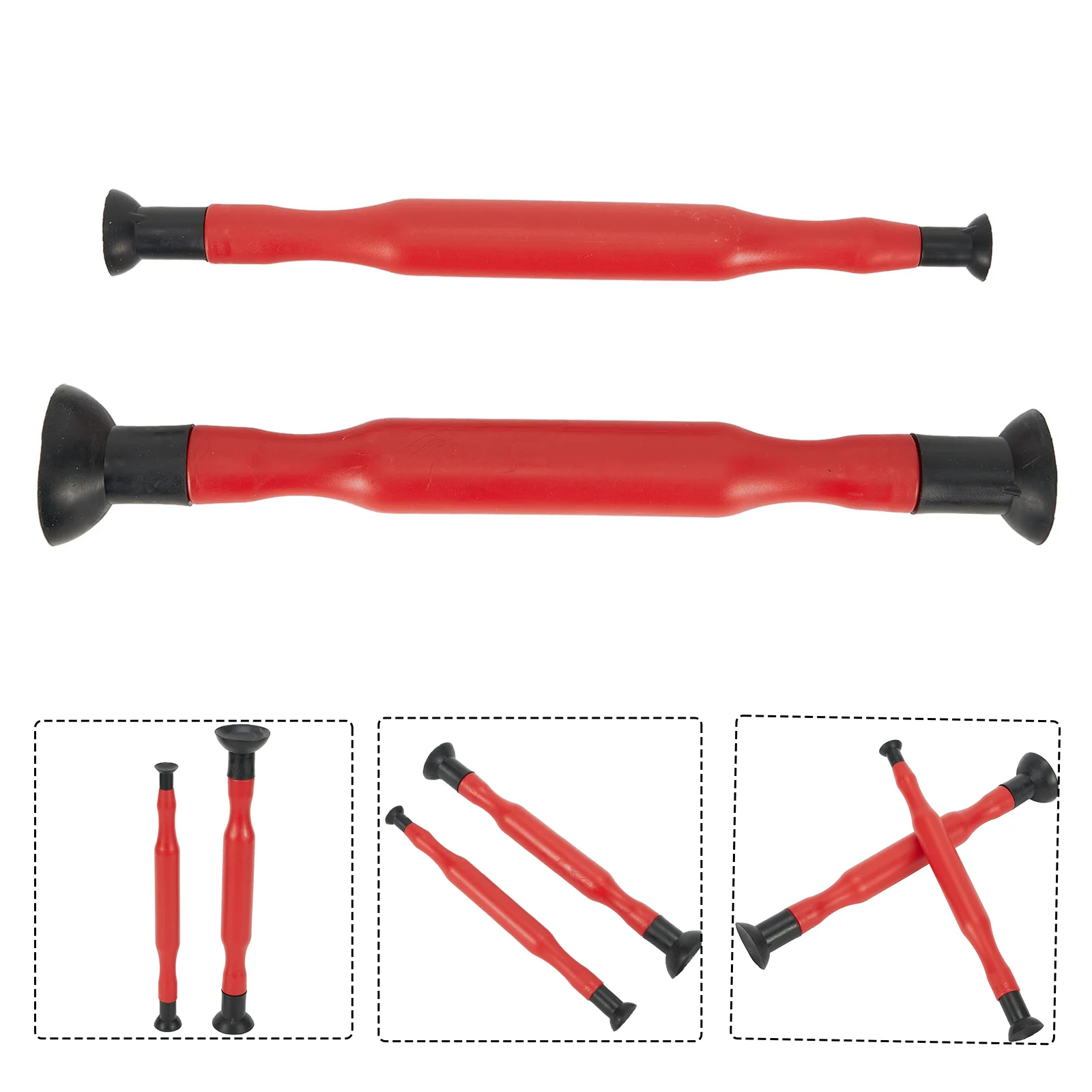 Requintado Valve Lapping Grinding Stick com ventosas, Borracha de plástico vermelho, Ferramentas manuais, 2pcs