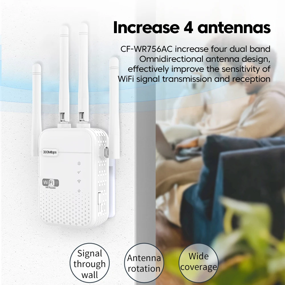 300Mbps/1200Mbps Wireless WiFi Router Extender Dual-Band 2.4G 5G Wifi Repeater Amplifier 150M Long Range Signal Extender Booster