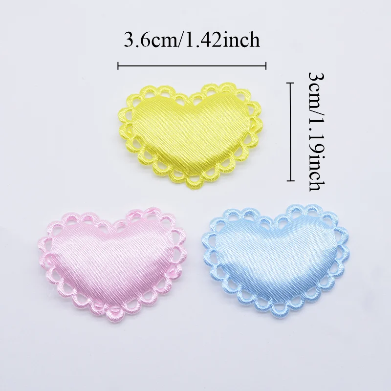 50Pcs 3.6*3cm Padded Heart Cloth Sewing Supplies Patches for DIY Clothes Headwear Hat Wedding Decor Accessories Applique