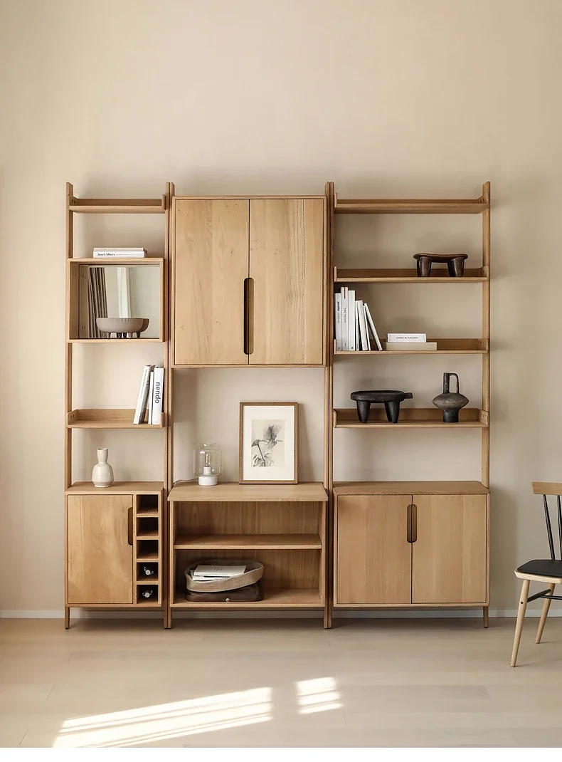 

Nordic medieval solid wood oak baffle combination bookcase bookshelf
