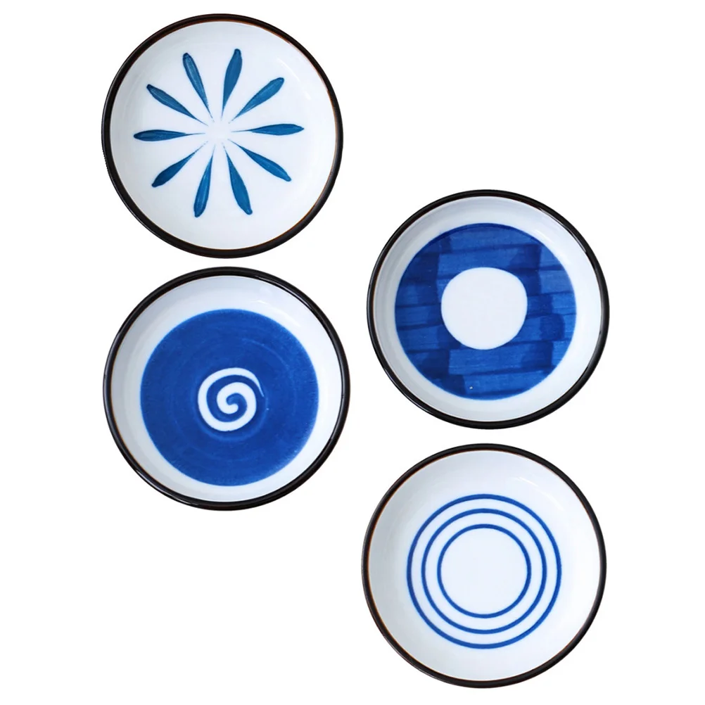 

4Pcs Ceramic Seasoning Dishes Set Exquisite Dipping Sauce Plates for Ketchup Soy Vinegar Oil Appetizers Food Serving Condiment