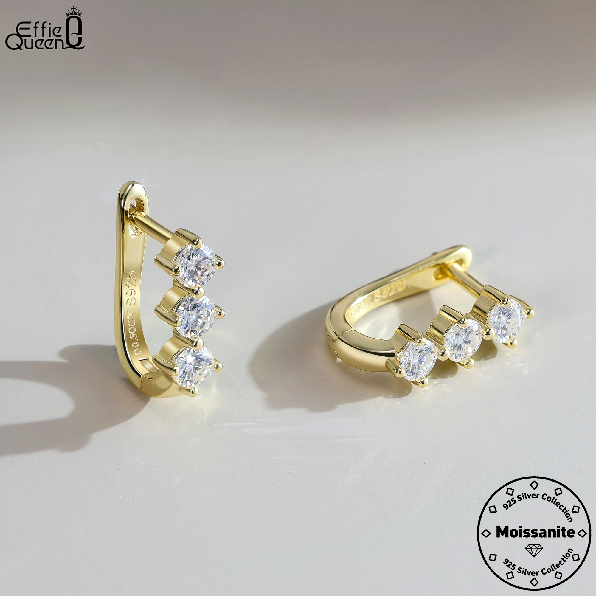 

Серьги-кольца Effie Queen из серебра 925 пробы с 14-каратным золотом и овальными муассанитами, модные украшения для женщин, для свадьбы, вечеринки, банкета, MOE15