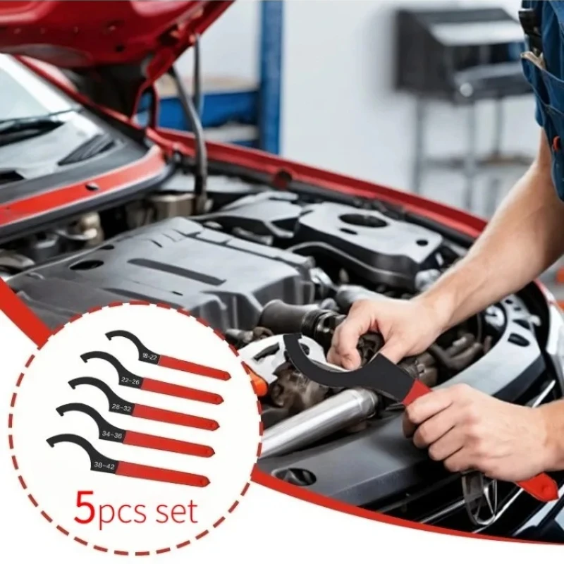 

5pcs Hook Wrenches Tools C-Shape Spanner Anti Slip Wrench Adjustable Hook Spanner for Motorcycle Car Shock Repair Mechanics