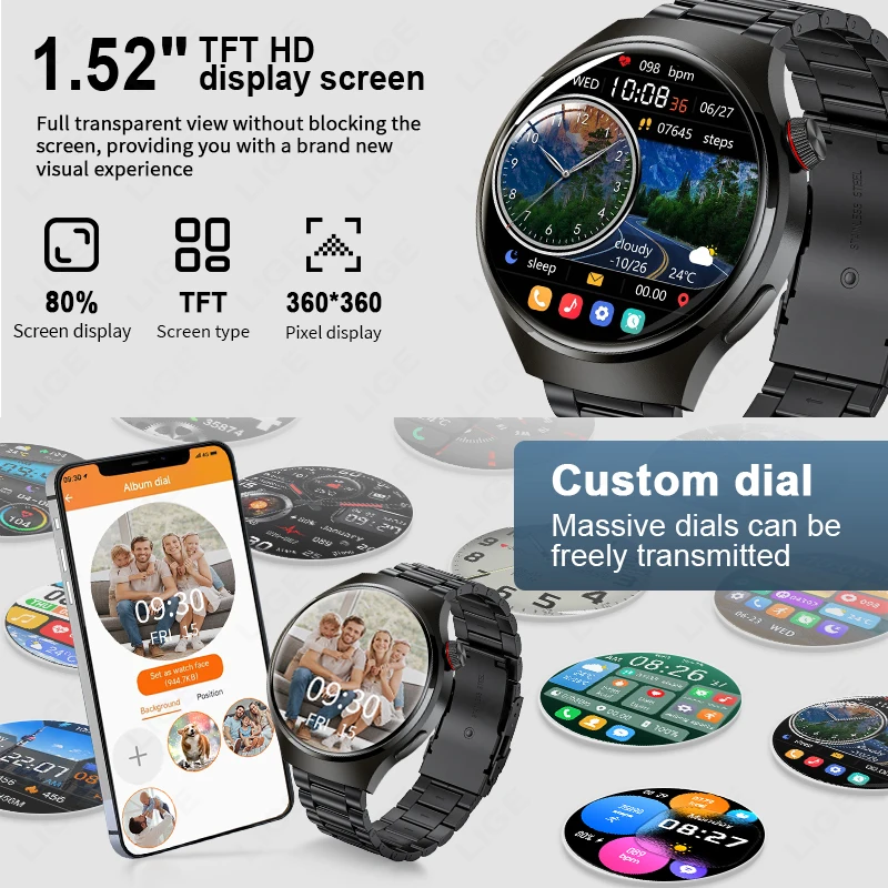 LIGE-reloj inteligente para hombre, accesorio de pulsera resistente al agua con pantalla HD de 360x360, Bluetooth, llamadas, Monitor de salud, Dial personalizado, compatible con HUAWEI y GPS